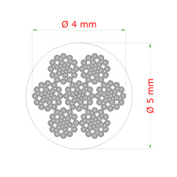 Oceľové lanko ø4mm (7x19 dr.) /galvanicky pozinkované s PVC obalom - celková hrúbka ø5mm Oceľové lanko ø4mm (7x19 dr.) /galvanicky pozinkované s PVC obalom - celková hrúbka ø5mm